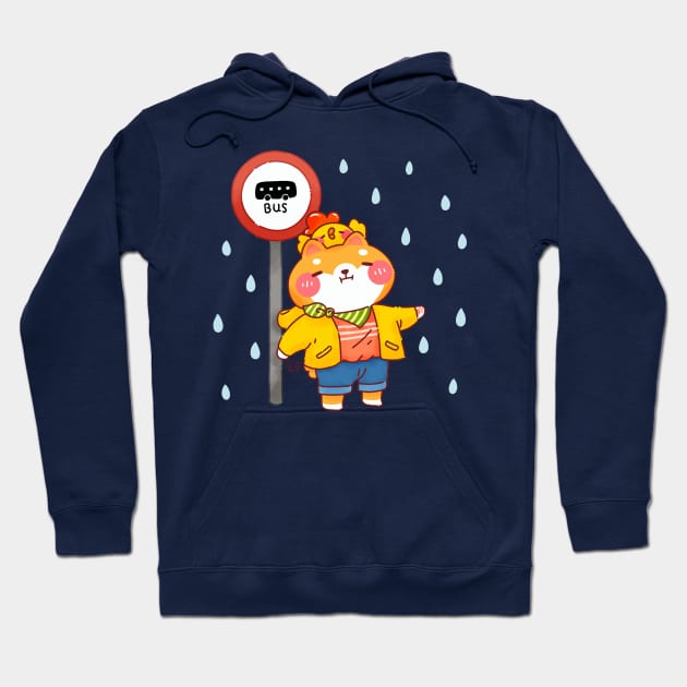 Rainy Day on Bus Stop Shiba Inu Hoodie by Nas.ArtSpace